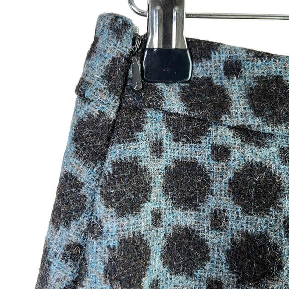 Boden 100% Wool British Tweed Faux Wrap Mini Skirt Polka Dot Blue Black, Size 6 - Picture 7 of 9
